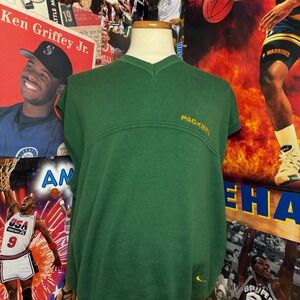 Vintage Green Bay Packers Nike NFL Sleeveless Sweater‎ Vest Mens XL Team Sz 2XL